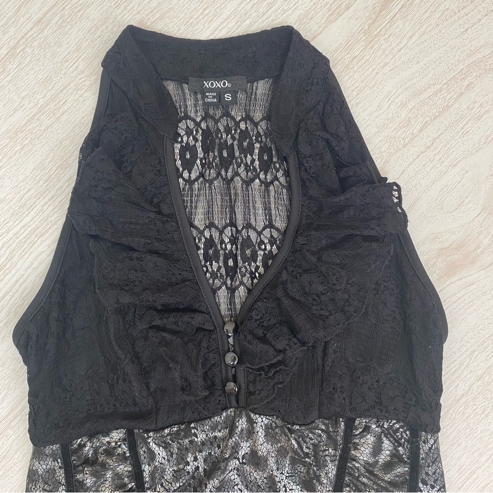XOXO Y2K Vintage Leopard Print & Lace Black Halter Top - Picture 2 of 4